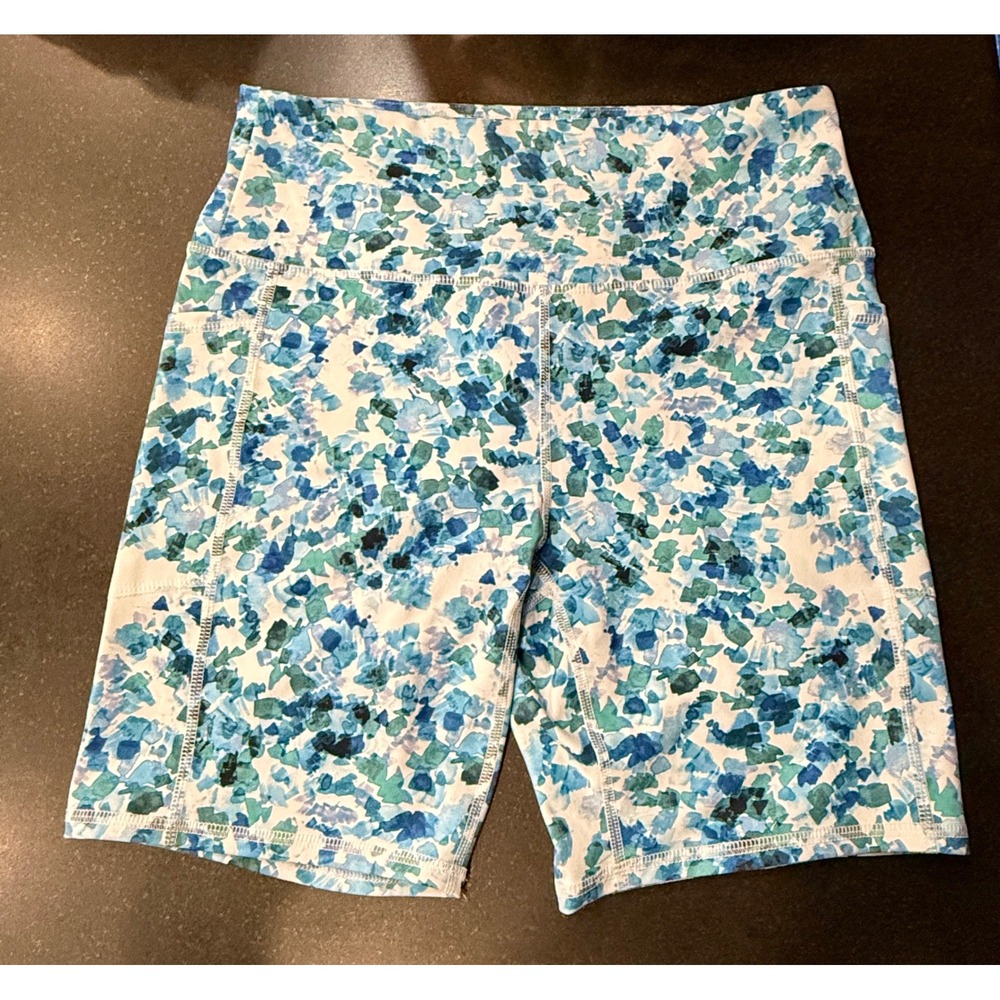 RBX Active Shorts Large Blue Watercolor High Waist Pockets Athleisure Gym Sporty